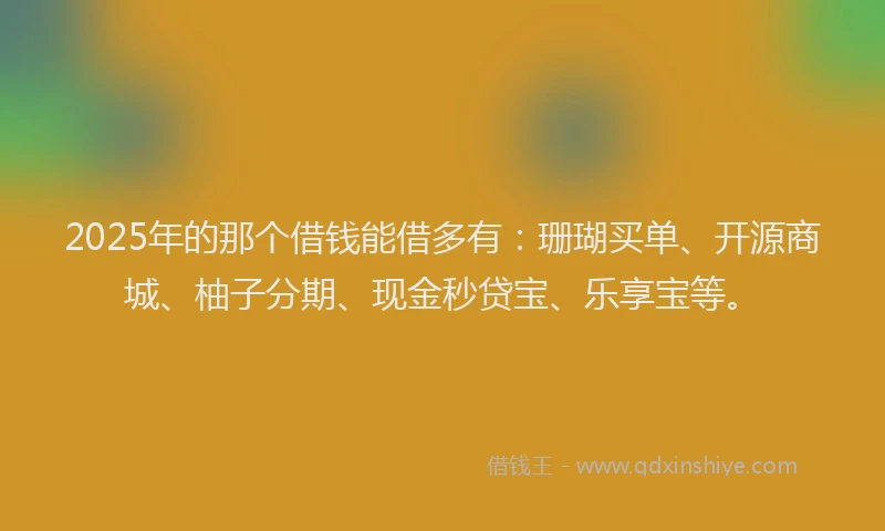 2025年的那个借钱能借多有：珊瑚买单、开源商城、柚子分期、现金秒贷宝、乐享宝等。