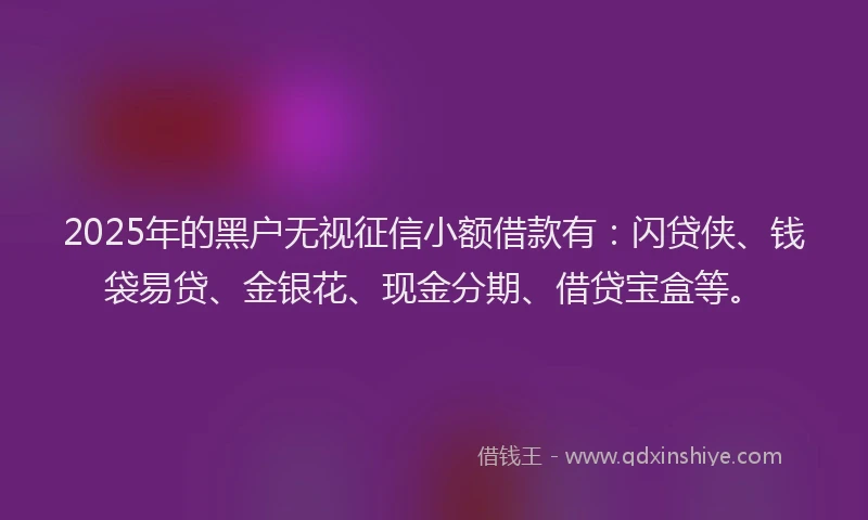 2025年的黑户无视征信小额借款有：闪贷侠、钱袋易贷、金银花、现金分期、借贷宝盒等。