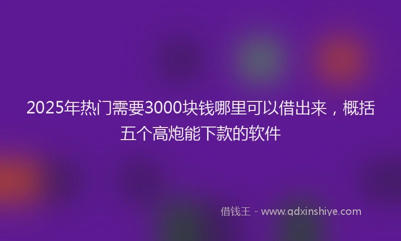 2025年热门需要3000块钱哪里可以借出来，概括五个高炮能下款的软件