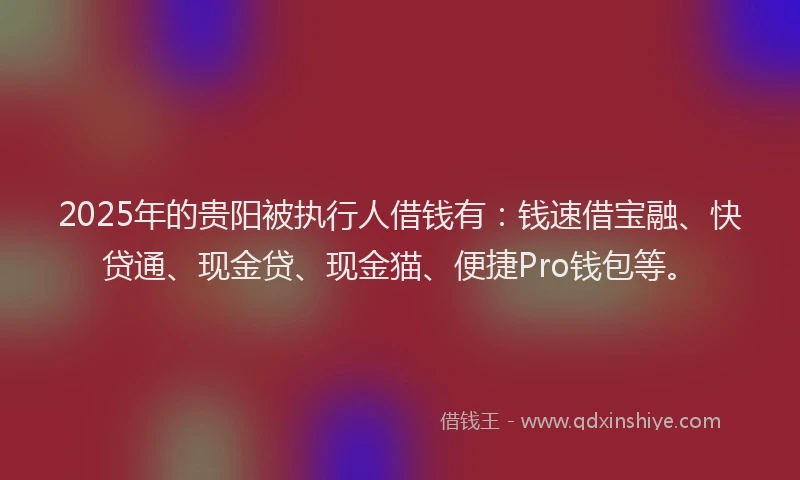 2025年的贵阳被执行人借钱有：钱速借宝融、快贷通、现金贷、现金猫、便捷Pro钱包等。