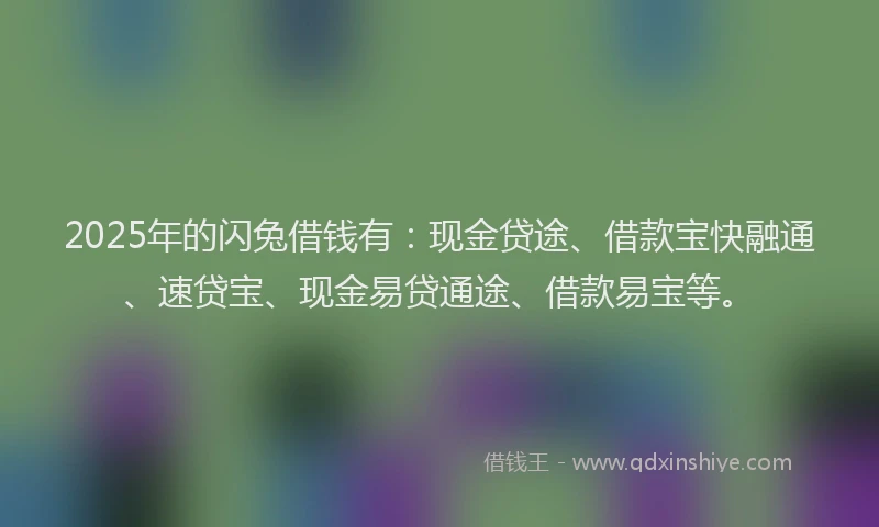 2025年的闪兔借钱有：现金贷途、借款宝快融通、速贷宝、现金易贷通途、借款易宝等。