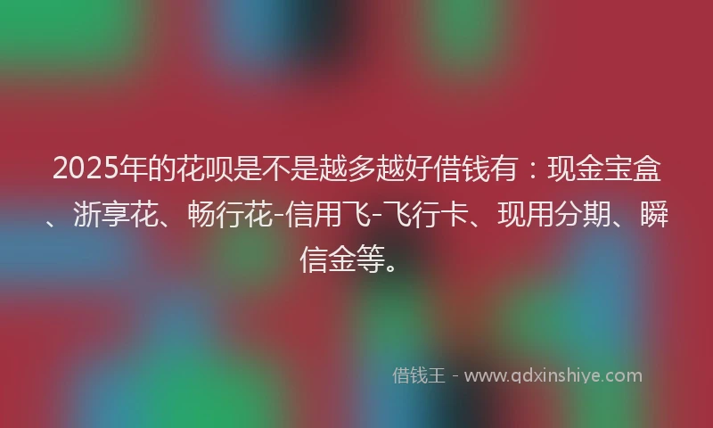 2025年的花呗是不是越多越好借钱有：现金宝盒、浙享花、畅行花-信用飞-飞行卡、现用分期、瞬信金等。