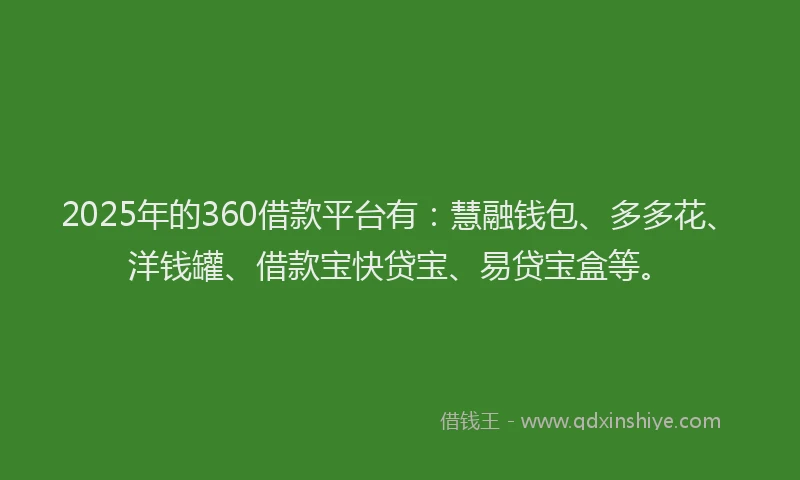 2025年的360借款平台有：慧融钱包、多多花、洋钱罐、借款宝快贷宝、易贷宝盒等。