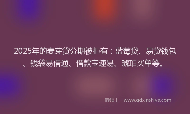2025年的麦芽贷分期被拒有：蓝莓贷、易贷钱包、钱袋易借通、借款宝速易、琥珀买单等。
