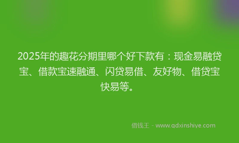 2025年的趣花分期里哪个好下款有：现金易融贷宝、借款宝速融通、闪贷易借、友好物、借贷宝快易等。