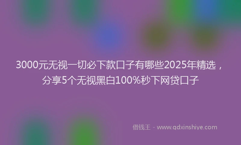3000元无视一切必下款口子有哪些2025年精选，分享5个无视黑白100%秒下网贷口子