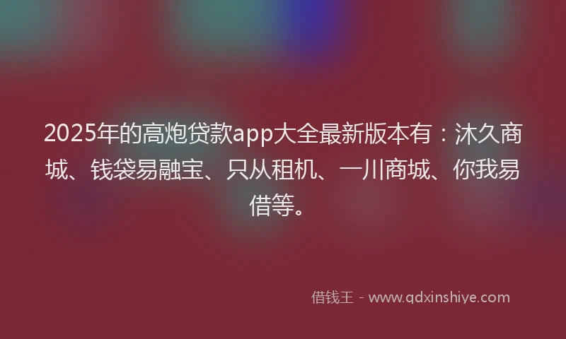 2025年的高炮贷款app大全最新版本有：沐久商城、钱袋易融宝、只从租机、一川商城、你我易借等。