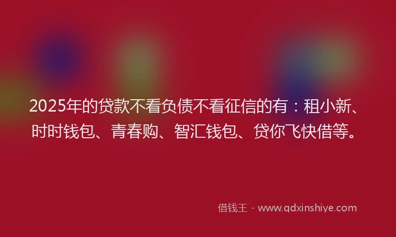 2025年的贷款不看负债不看征信的有：租小新、时时钱包、青春购、智汇钱包、贷你飞快借等。
