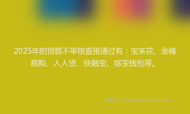 2025年的贷款不审核直接通过有：宝来花、金峰易购、人人贷、快融宝、哆宝钱包等。