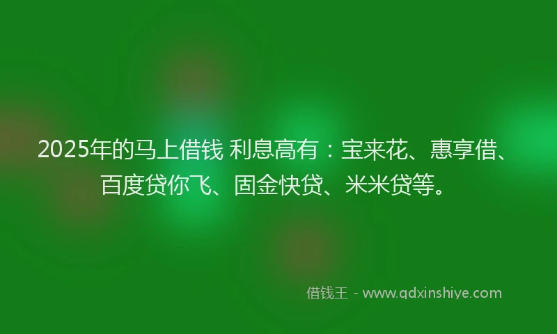 2025年的马上借钱 利息高有：宝来花、惠享借、百度贷你飞、固金快贷、米米贷等。