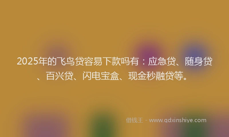 2025年的飞鸟贷容易下款吗有：应急贷、随身贷、百兴贷、闪电宝盒、现金秒融贷等。