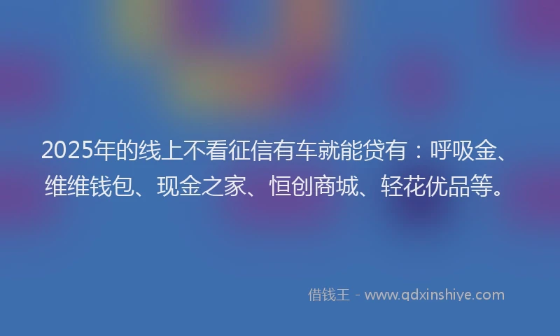 2025年的线上不看征信有车就能贷有：呼吸金、维维钱包、现金之家、恒创商城、轻花优品等。