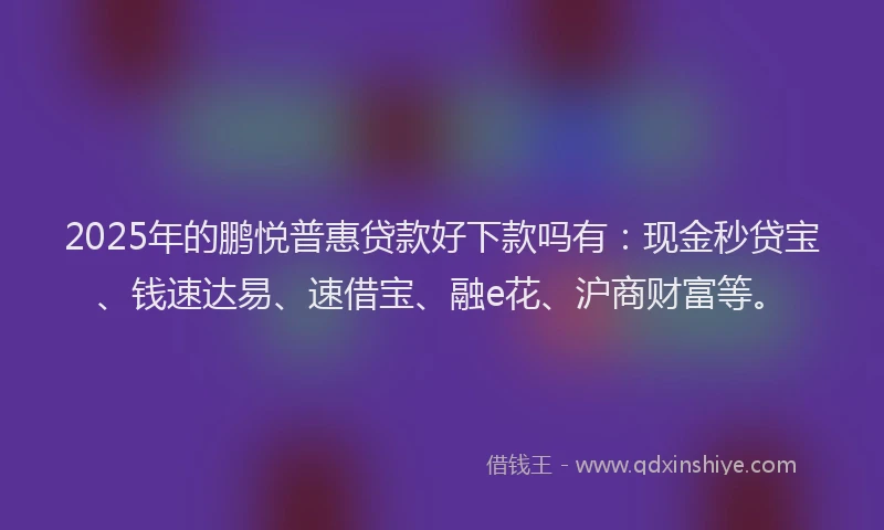2025年的鹏悦普惠贷款好下款吗有：现金秒贷宝、钱速达易、速借宝、融e花、沪商财富等。