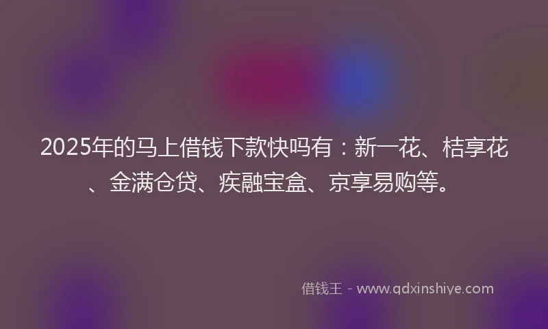 2025年的马上借钱下款快吗有：新一花、桔享花、金满仓贷、疾融宝盒、京享易购等。