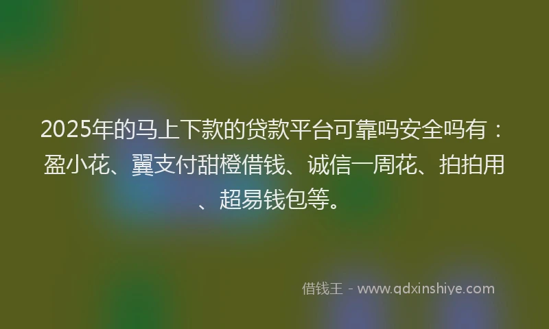 2025年的马上下款的贷款平台可靠吗安全吗有：盈小花、翼支付甜橙借钱、诚信一周花、拍拍用、超易钱包等。