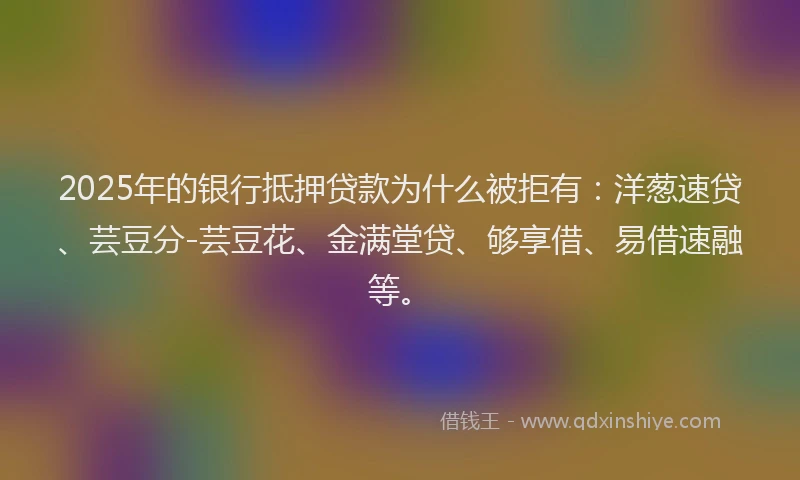 2025年的银行抵押贷款为什么被拒有：洋葱速贷、芸豆分-芸豆花、金满堂贷、够享借、易借速融等。