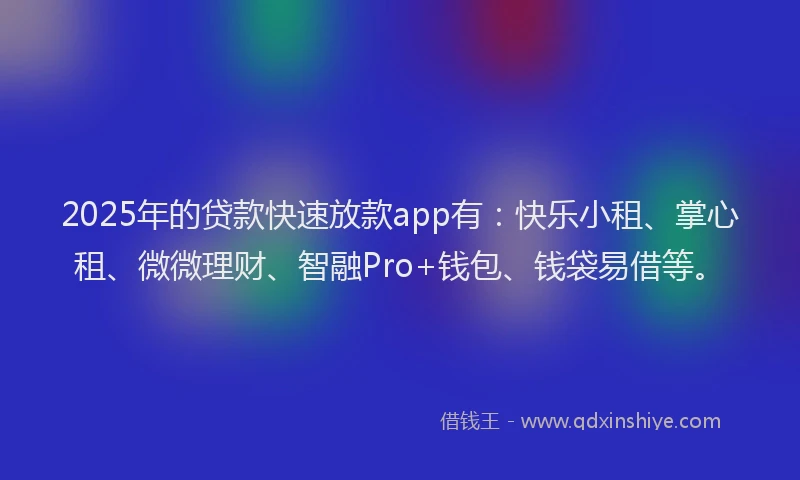 2025年的贷款快速放款app有：快乐小租、掌心租、微微理财、智融Pro+钱包、钱袋易借等。