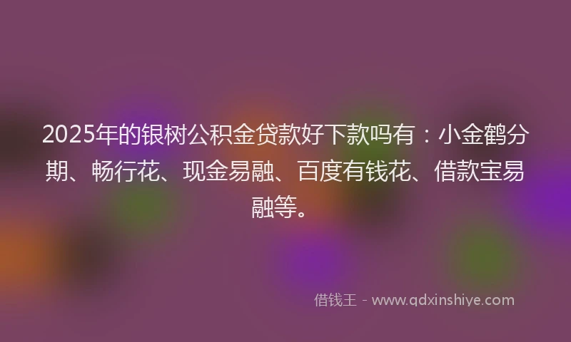 2025年的银树公积金贷款好下款吗有：小金鹤分期、畅行花、现金易融、百度有钱花、借款宝易融等。