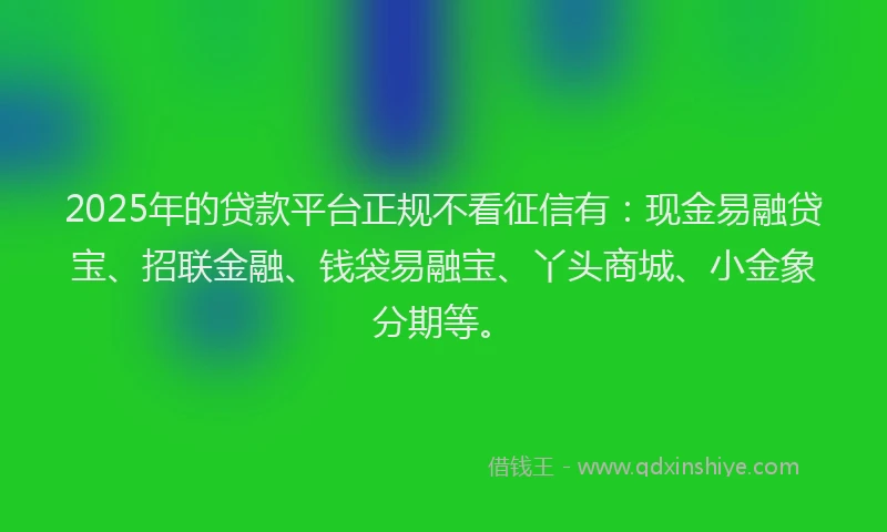 2025年的贷款平台正规不看征信有：现金易融贷宝、招联金融、钱袋易融宝、丫头商城、小金象分期等。