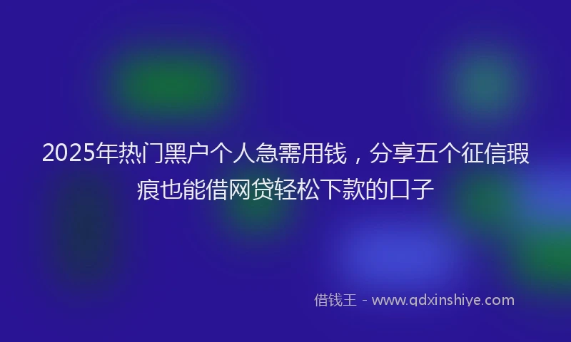 2025年热门黑户个人急需用钱，分享五个征信瑕疵也能借网贷轻松下款的口子
