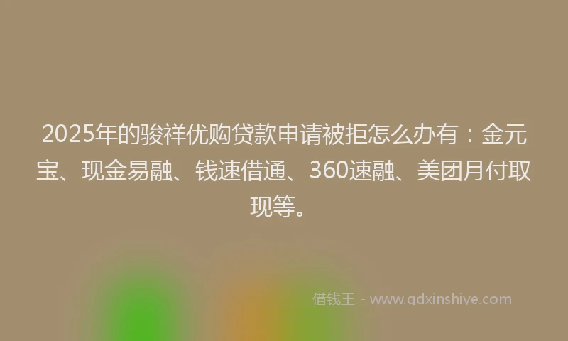 2025年的骏祥优购贷款申请被拒怎么办有：金元宝、现金易融、钱速借通、360速融、美团月付取现等。