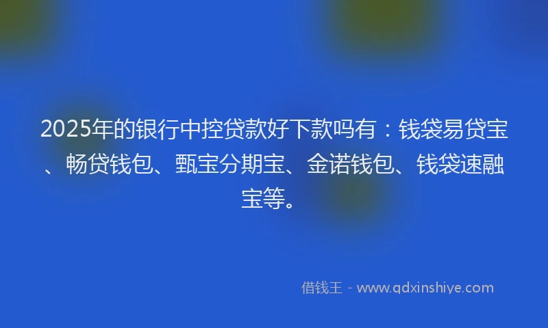 2025年的银行中控贷款好下款吗有：钱袋易贷宝、畅贷钱包、甄宝分期宝、金诺钱包、钱袋速融宝等。