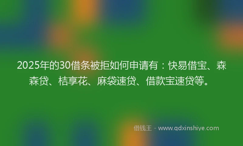 2025年的30借条被拒如何申请有：快易借宝、森森贷、桔享花、麻袋速贷、借款宝速贷等。