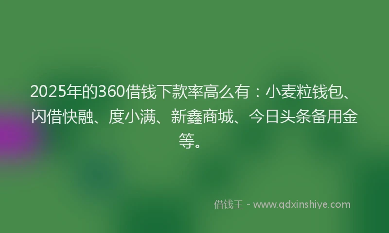 2025年的360借钱下款率高么有：小麦粒钱包、闪借快融、度小满、新鑫商城、今日头条备用金等。