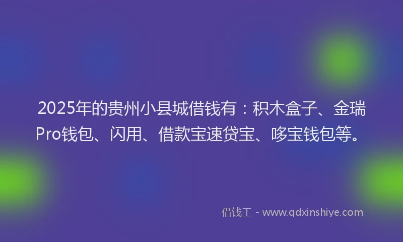 2025年的贵州小县城借钱有：积木盒子、金瑞Pro钱包、闪用、借款宝速贷宝、哆宝钱包等。