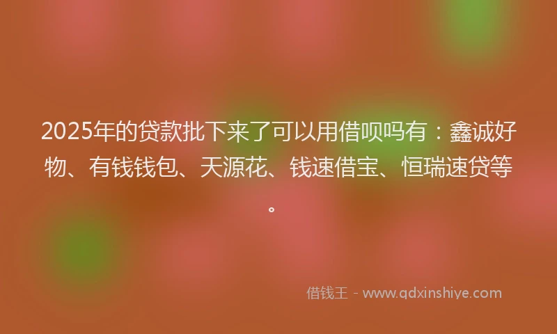 2025年的贷款批下来了可以用借呗吗有：鑫诚好物、有钱钱包、天源花、钱速借宝、恒瑞速贷等。