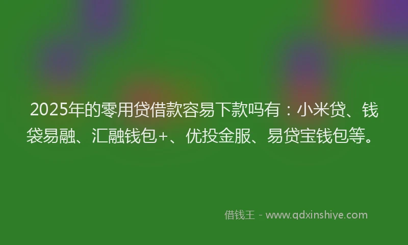 2025年的零用贷借款容易下款吗有：小米贷、钱袋易融、汇融钱包+、优投金服、易贷宝钱包等。