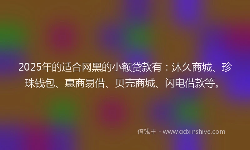 2025年的适合网黑的小额贷款有：沐久商城、珍珠钱包、惠商易借、贝壳商城、闪电借款等。