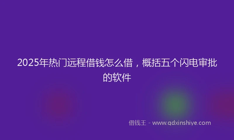 2025年热门远程借钱怎么借，概括五个闪电审批的软件