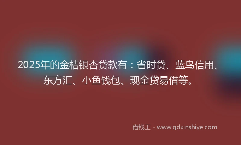2025年的金桔银杏贷款有：省时贷、蓝鸟信用、东方汇、小鱼钱包、现金贷易借等。