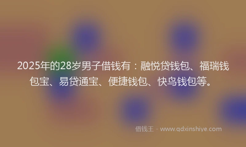 2025年的28岁男子借钱有：融悦贷钱包、福瑞钱包宝、易贷通宝、便捷钱包、快鸟钱包等。