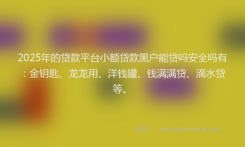 2025年的贷款平台小额贷款黑户能贷吗安全吗有：金钥匙、龙龙用、洋钱罐、钱满满贷、滴水贷等。