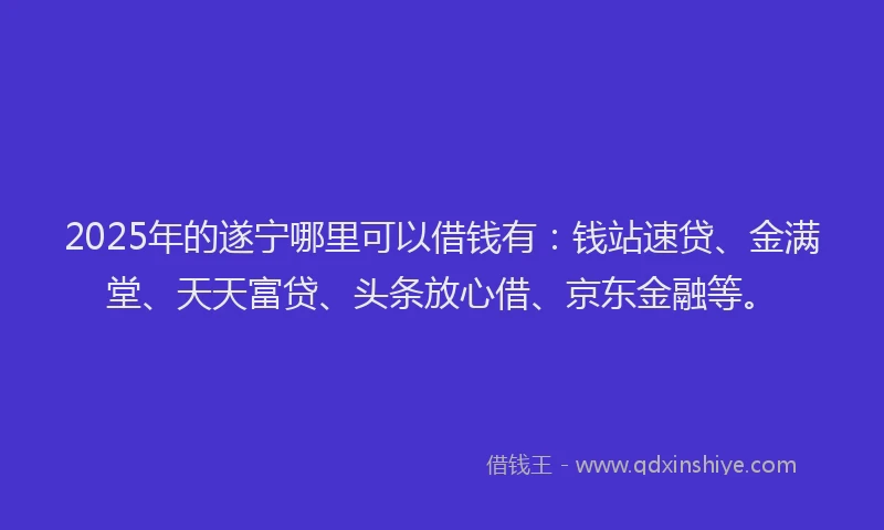 2025年的遂宁哪里可以借钱有：钱站速贷、金满堂、天天富贷、头条放心借、京东金融等。