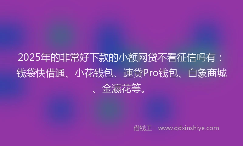 2025年的非常好下款的小额网贷不看征信吗有：钱袋快借通、小花钱包、速贷Pro钱包、白象商城、金瀛花等。