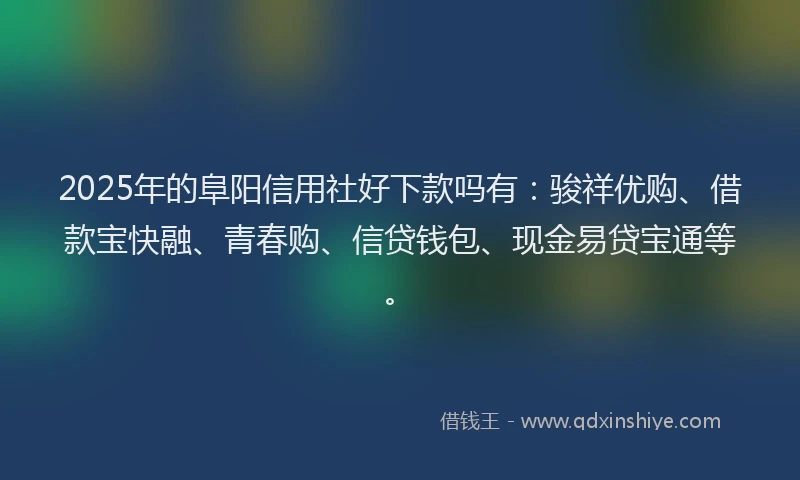 2025年的阜阳信用社好下款吗有：骏祥优购、借款宝快融、青春购、信贷钱包、现金易贷宝通等。
