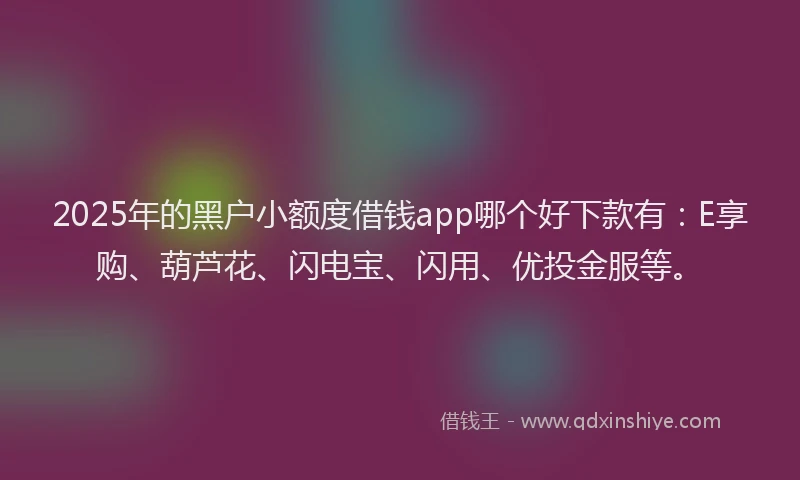 2025年的黑户小额度借钱app哪个好下款有：E享购、葫芦花、闪电宝、闪用、优投金服等。