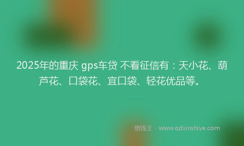 2025年的重庆 gps车贷 不看征信有：天小花、葫芦花、口袋花、宜口袋、轻花优品等。