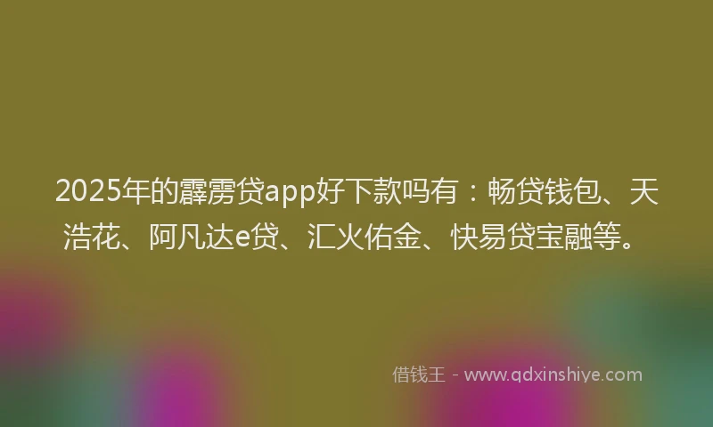 2025年的霹雳贷app好下款吗有：畅贷钱包、天浩花、阿凡达e贷、汇火佑金、快易贷宝融等。