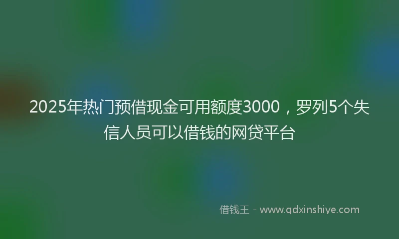 2025年热门预借现金可用额度3000，罗列5个失信人员可以借钱的网贷平台