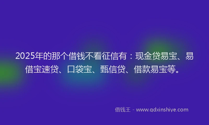 2025年的那个借钱不看征信有：现金贷易宝、易借宝速贷、口袋宝、甄信贷、借款易宝等。