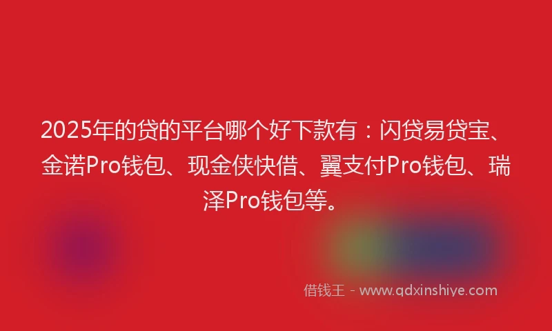 2025年的贷的平台哪个好下款有：闪贷易贷宝、金诺Pro钱包、现金侠快借、翼支付Pro钱包、瑞泽Pro钱包等。