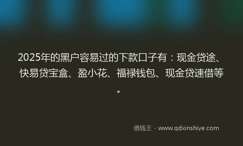 2025年的黑户容易过的下款口子有：现金贷途、快易贷宝盒、盈小花、福禄钱包、现金贷速借等。