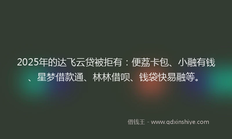 2025年的达飞云贷被拒有：便荔卡包、小融有钱、星梦借款通、林林借呗、钱袋快易融等。