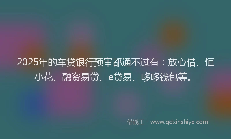 2025年的车贷银行预审都通不过有：放心借、恒小花、融资易贷、e贷易、哆哆钱包等。