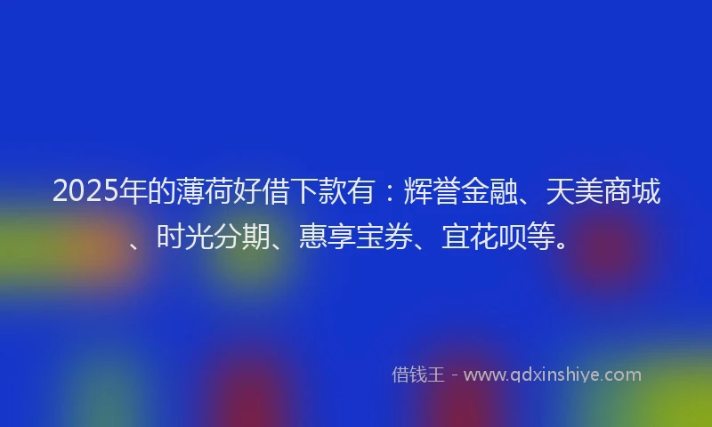 2025年的薄荷好借下款有：辉誉金融、天美商城、时光分期、惠享宝券、宜花呗等。