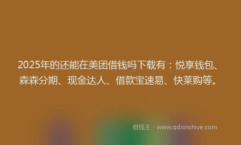 2025年的还能在美团借钱吗下载有：悦享钱包、森森分期、现金达人、借款宝速易、快莱购等。